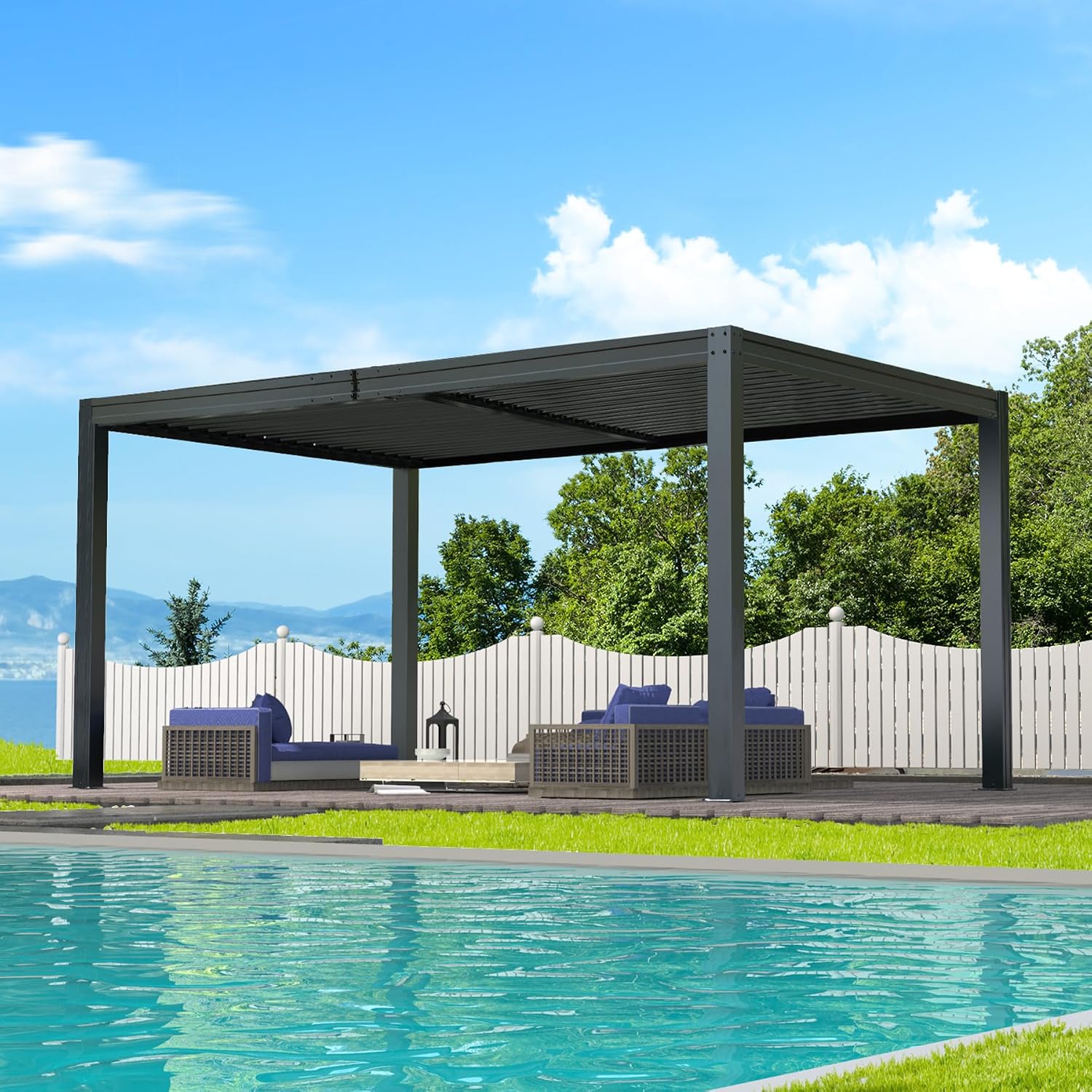 Domi Outdoor Pergola 10x16FT with Adjustable Steel Roof, Louvered Pergola Aluminum Frame for Backyard, Garden and Lawn,Dark Gray