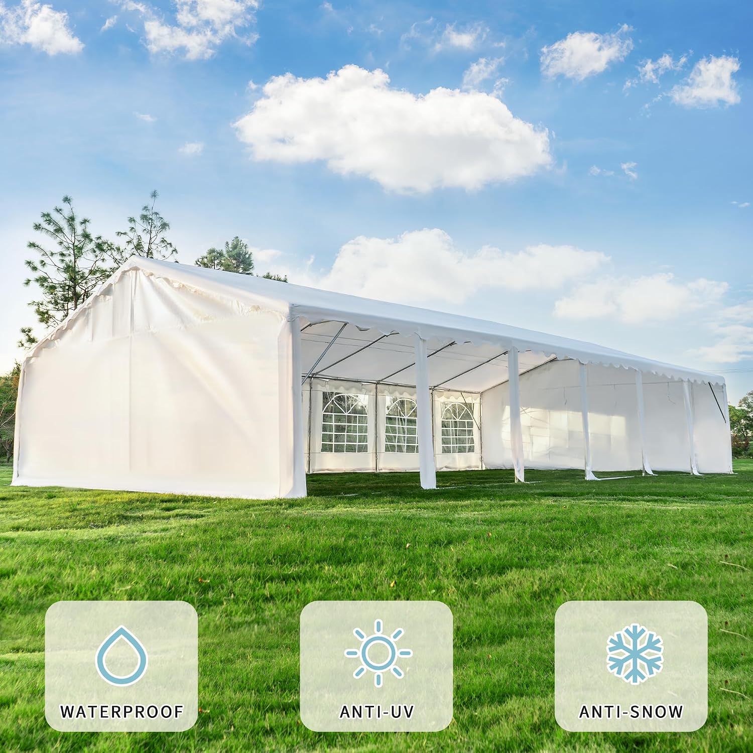EROMMY 20x40ft Party Tent, Outdoor Wedding Tent, Heavy Duty Large Canopy Carport with Removable Sidewalls, 2 Roll-up Doors, 4 Storage Bags, Gazebo Shelter Tent for Party Event Commercials, White