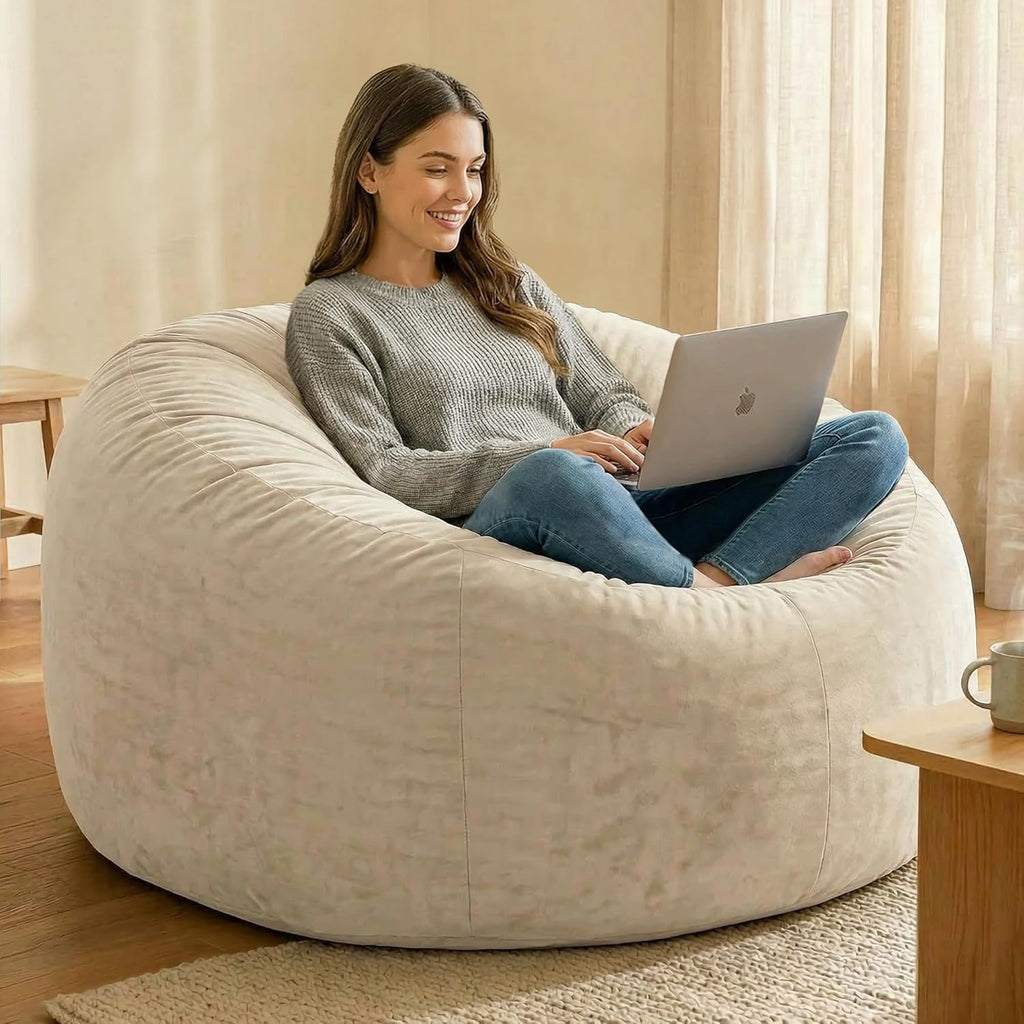 Codi Beige Grayish Large Bean Bag Chair for Adults, Comfy 4 FT Beanbag Chairs with Filler Included - Machine Washable & Removable Cover, Premium Shredded Foam