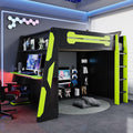 LUMISOL Full Size Gaming Loft Bed with Desk, Multi-Storage Shelves, RGB LED Lights & Built-in Charging Stations for Teens & Adults, Heavy Duty Support, Green Black