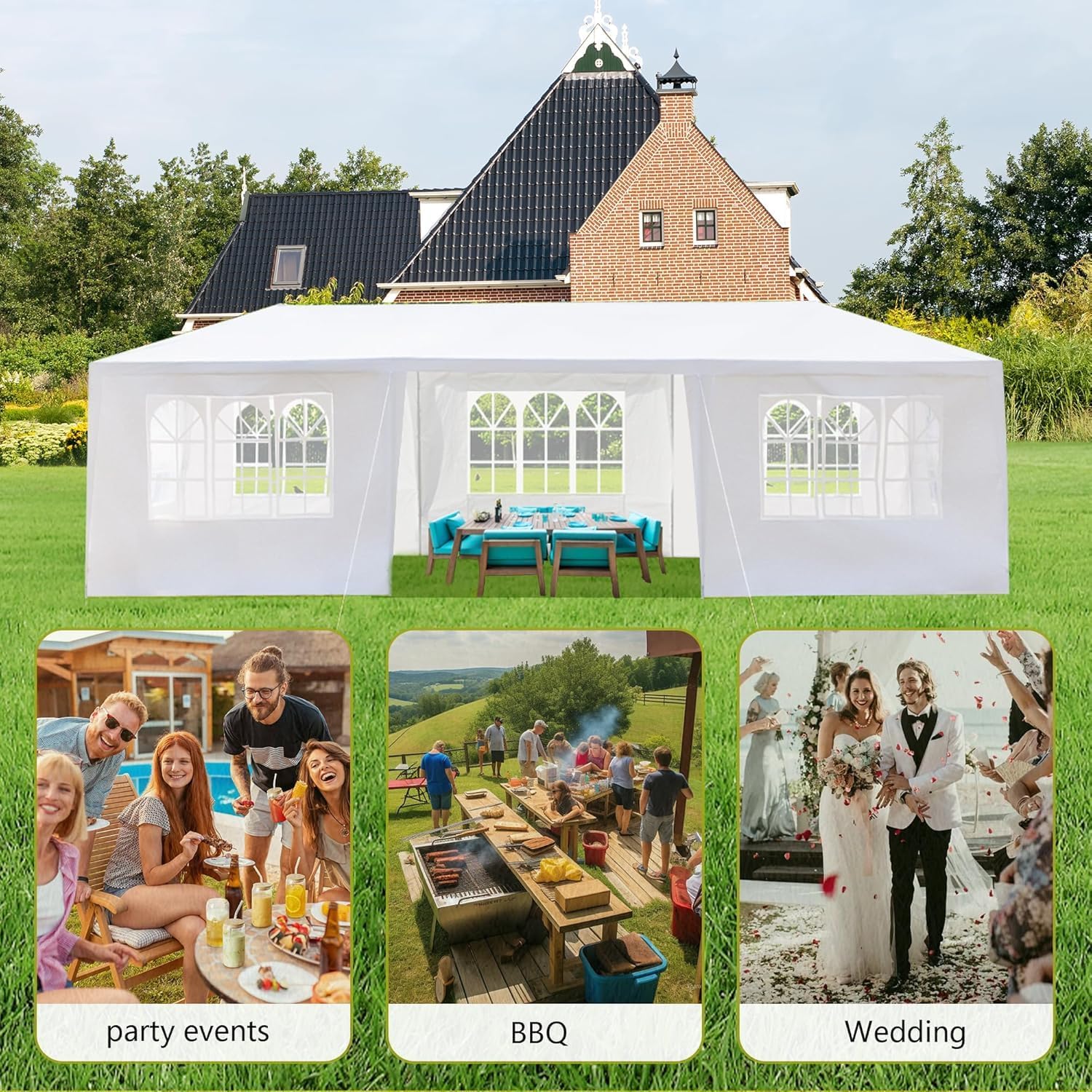 Outdoor Party Tent Wedding Birthday Tents for Parties Canopy with Removable Sidewalls & Transparent Windows Outside Gazebo Event Tent for Garden Patio and Backyard (10'x30'/7 Sidewalls)