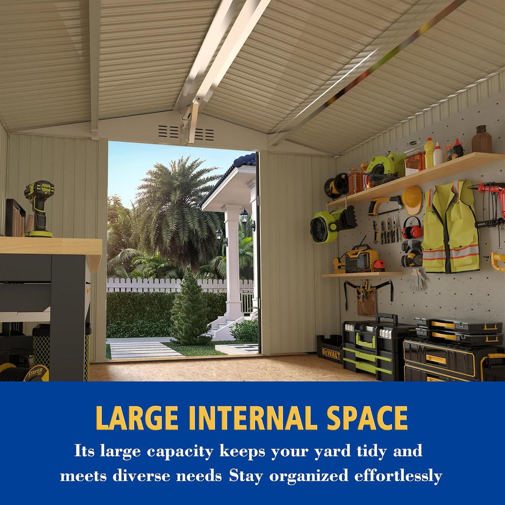 10x8 FT Outdoor Metal Storage Shed, Large Garden Backyard Tool Shed with Lockable Door, Windows and Vents, Multi-Purpose Outside Bike Storage Sheds for Patio, Lawn, Poolside, Motorcycle, Gray