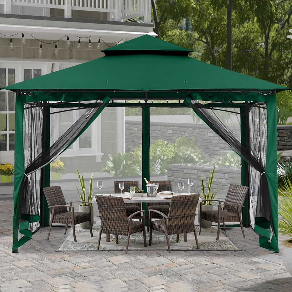 ABCCANOPY Gazebos for Patios 10x10 - Outdoor Steel Frame Gazebo with Mosquito Netting for Lawn Backyard Garden Deck (Forest Green)