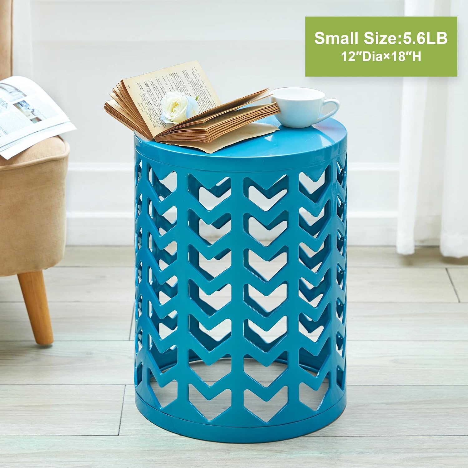 Y&M Set of 3 Nesting Metal Round Coffee Table, Side Table End Table for Indoor Outdoor Multifunctional Use,Heavy Duty Metal Plant Stand Decorative Garden Stool- Blue(Ship from US)