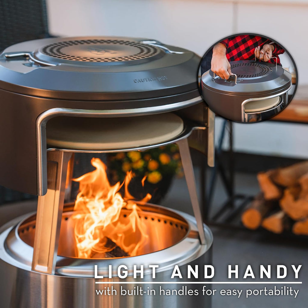 Solo Stove Ranger Pi Fire | Pizza Oven Accessory for Ranger Fire Pit, Incl. Carry Case & Cordierite Pizza Stone, Wood Burning Assembly, Stainless Steel, (H x Dia): 15.7 x 15 in, 13.4 lbs