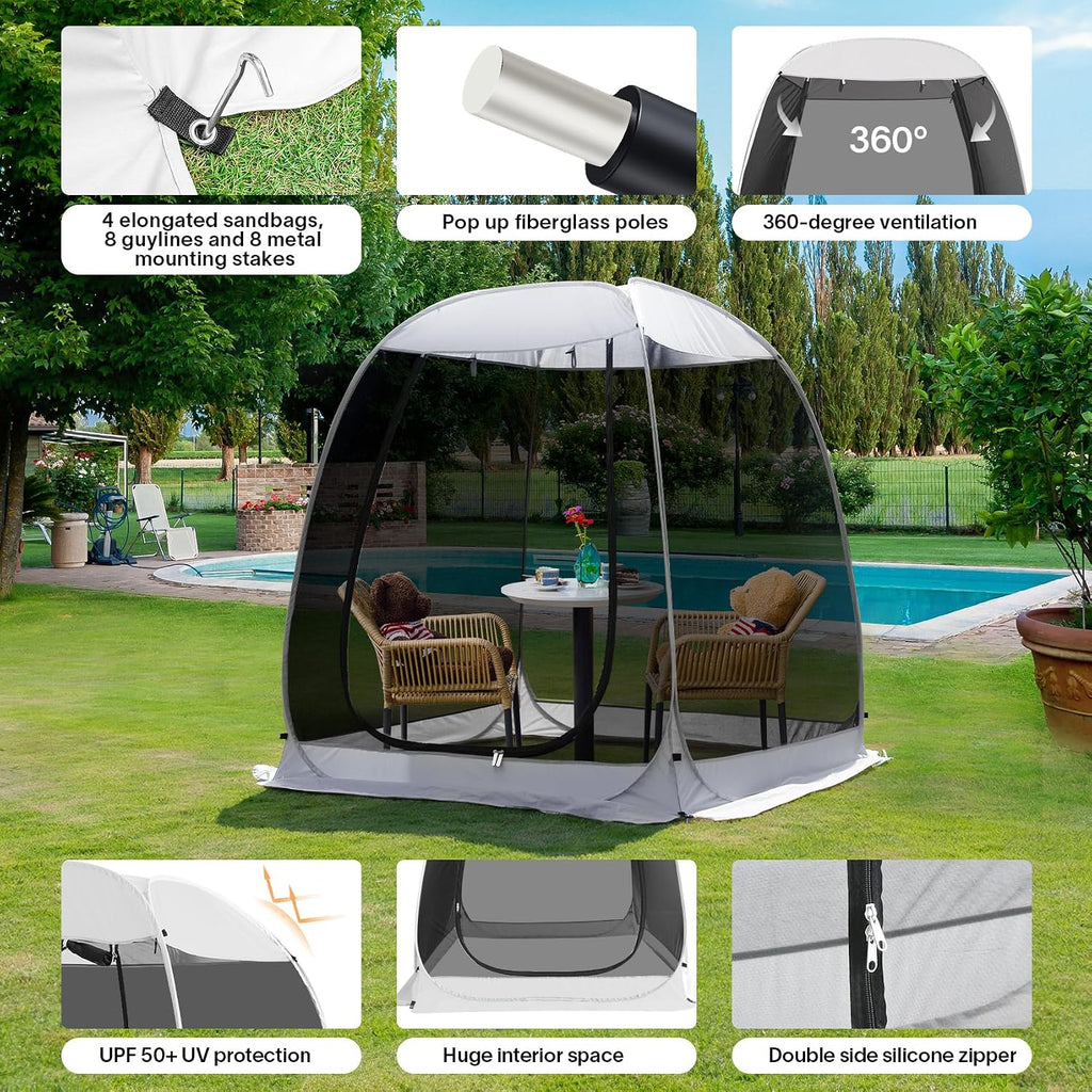 Alvantor 6'x 6' Pop Up Screen House Tent, Instant Outdoor Gazebo with Mosquito Netting & UPF 50+ Sun Protection, Portable Canopy Shelter for Patio, Backyard, Camping (Fits 2-3 Adults),Gray