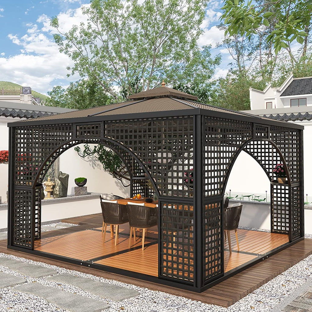 MARURY New Chinese Style Pavilion, Modern Pavilion, Hardtop Gazebo, Outdoor Pavilion Courtyard Outdoor Sunshade Garden Villa Leisure Canopy for Backyard, Patio, Garden