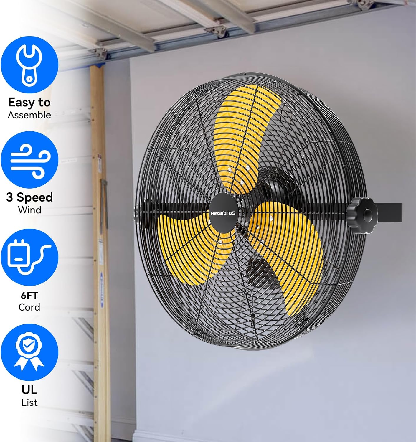 18 Inch High Velocity Wall Mounted Fan, 4580 CFM 3-Speed Metal Wall Fan with Sealed Motor, 180° Tilting Heavy Duty Industrial Fan for Patio, Garage, Barn & Gazebo, UL Listed
