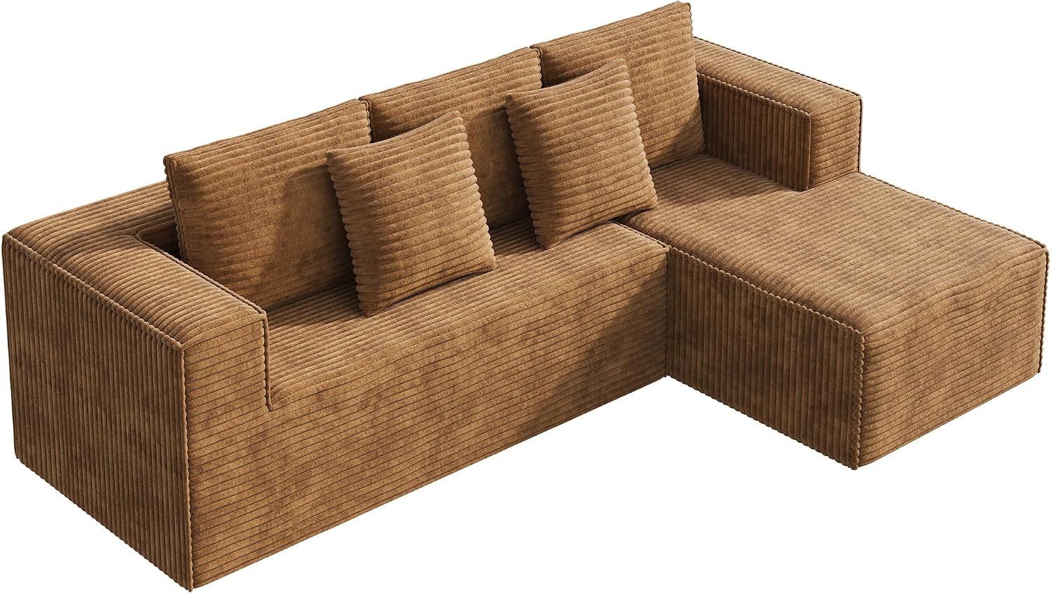 WLIVE 108'' Cloud Sectional Couches for Living Room, Modular Boneless Couch with Right Facing Chaise, L Shape Memory Foam Corduroy, with Cushion, Brown