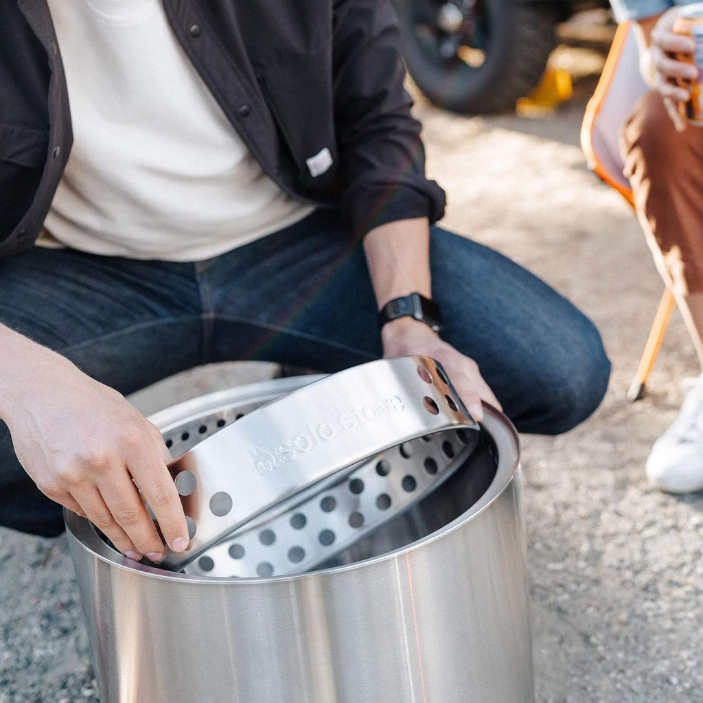 Solo Stove Ranger Essential Bundle | Ideal for 2–4 People | Smokeless Wood Burning Fire Pit with Stand, Lid & Ash Pan | Portable Outdoor Camping Stove, Stainless Steel, 15.25' H x 15' D