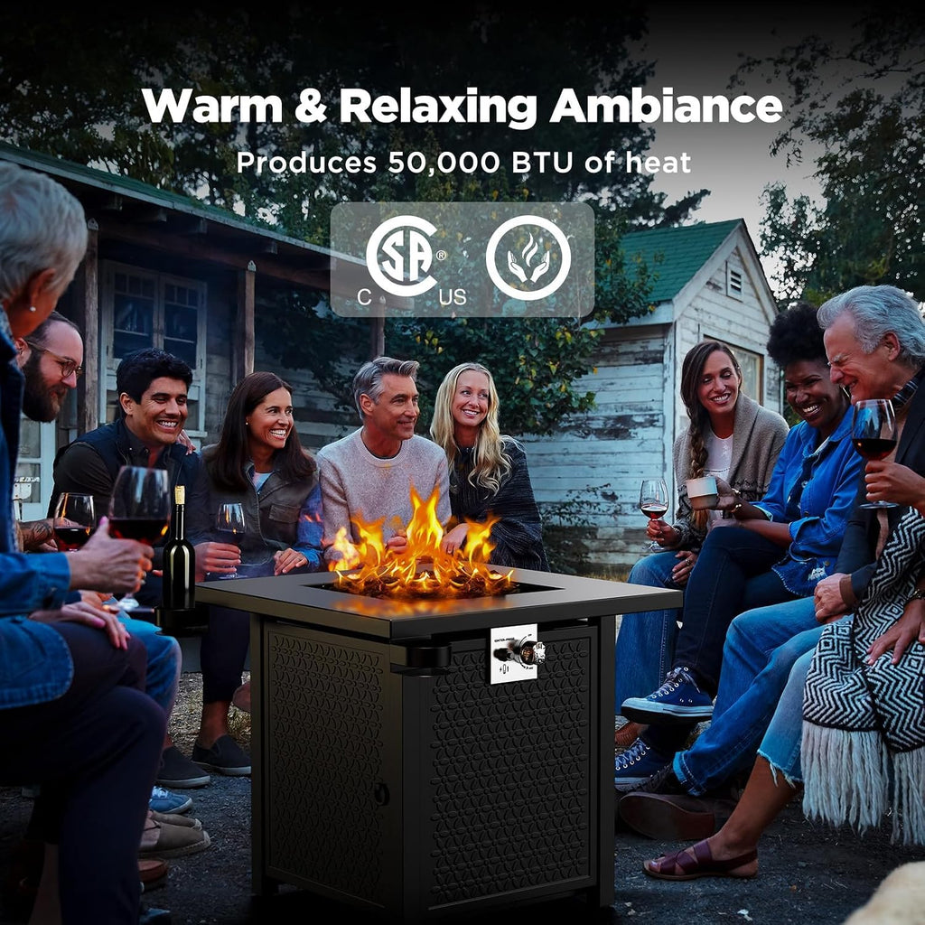 Ciays Propane Fire Pit, 27-inch Fire Pit Table with Two Cup Holders, 50,000 BTU Steel Gas Fire Pit with Pulse Ignition System, Perfect for Patio, Garden & Backyard Gatherings, CIFPT11B, Black