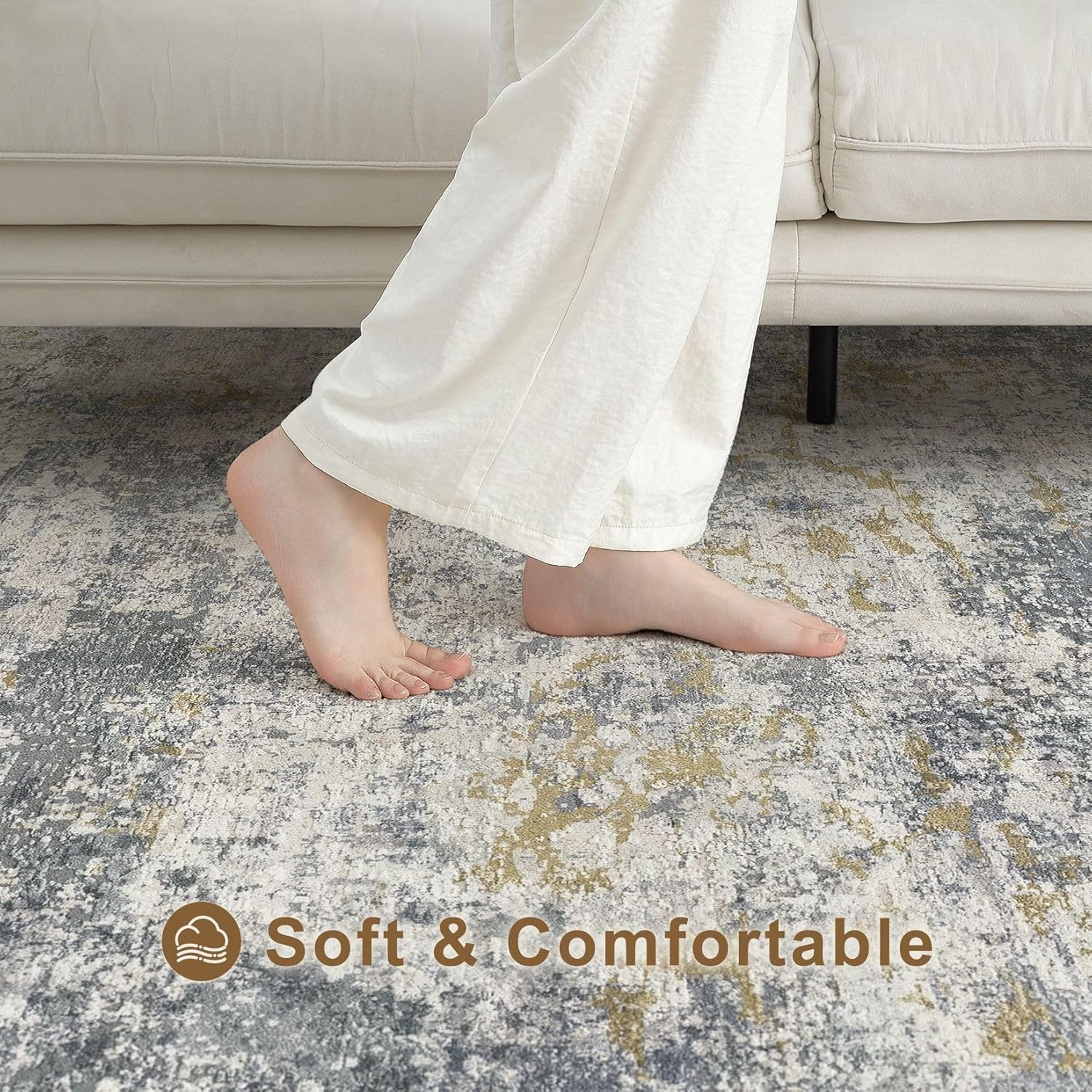 kakania 10x12 Washable Area Rug: Abstract Modern Non Slip Soft Low Pile Carpet, Easy Clean Polyester Kid Pet Friendly, Thin Rug for Living Room Bedroom Kids Dorm Office, Robot Vacuum - Blue Grey