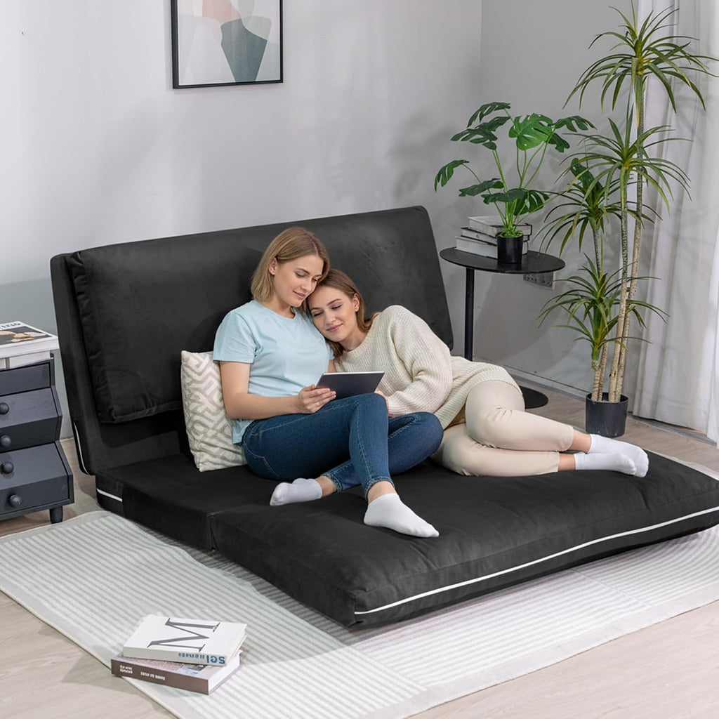 Cvortll 4-in-1 Folding Sofa Bed, Memory Foam Bean Bag Chair, Large Convertible Couch, Floor Foldable Sofa for Bedroom, Living Room, Apartment (Black-Large)