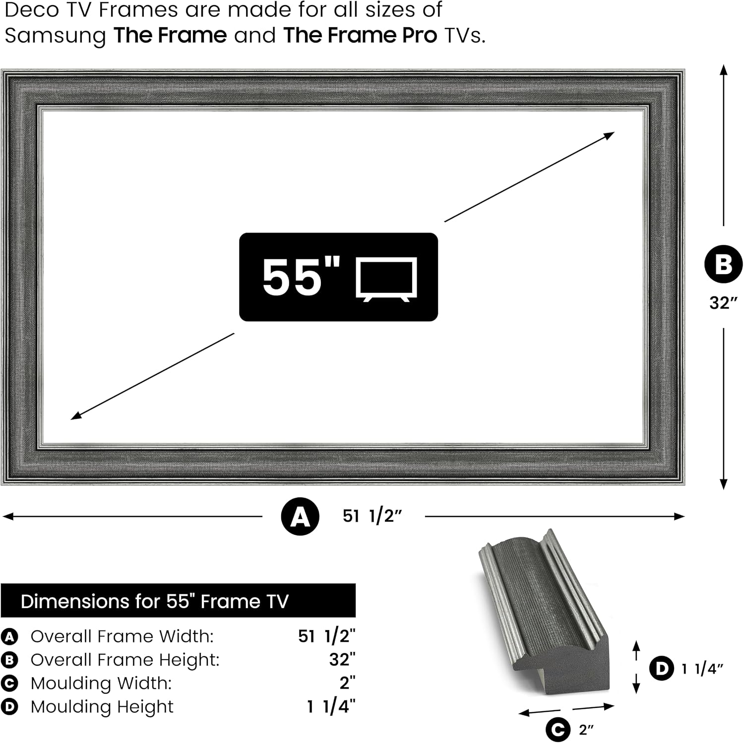 Industrial Iron 55' Slim Deco TV Frame - Compatible ONLY with Samsung The Frame TVs (Fits 2021-2026, LS03A, LS03B, LS03C, LS03D, LS03FA)