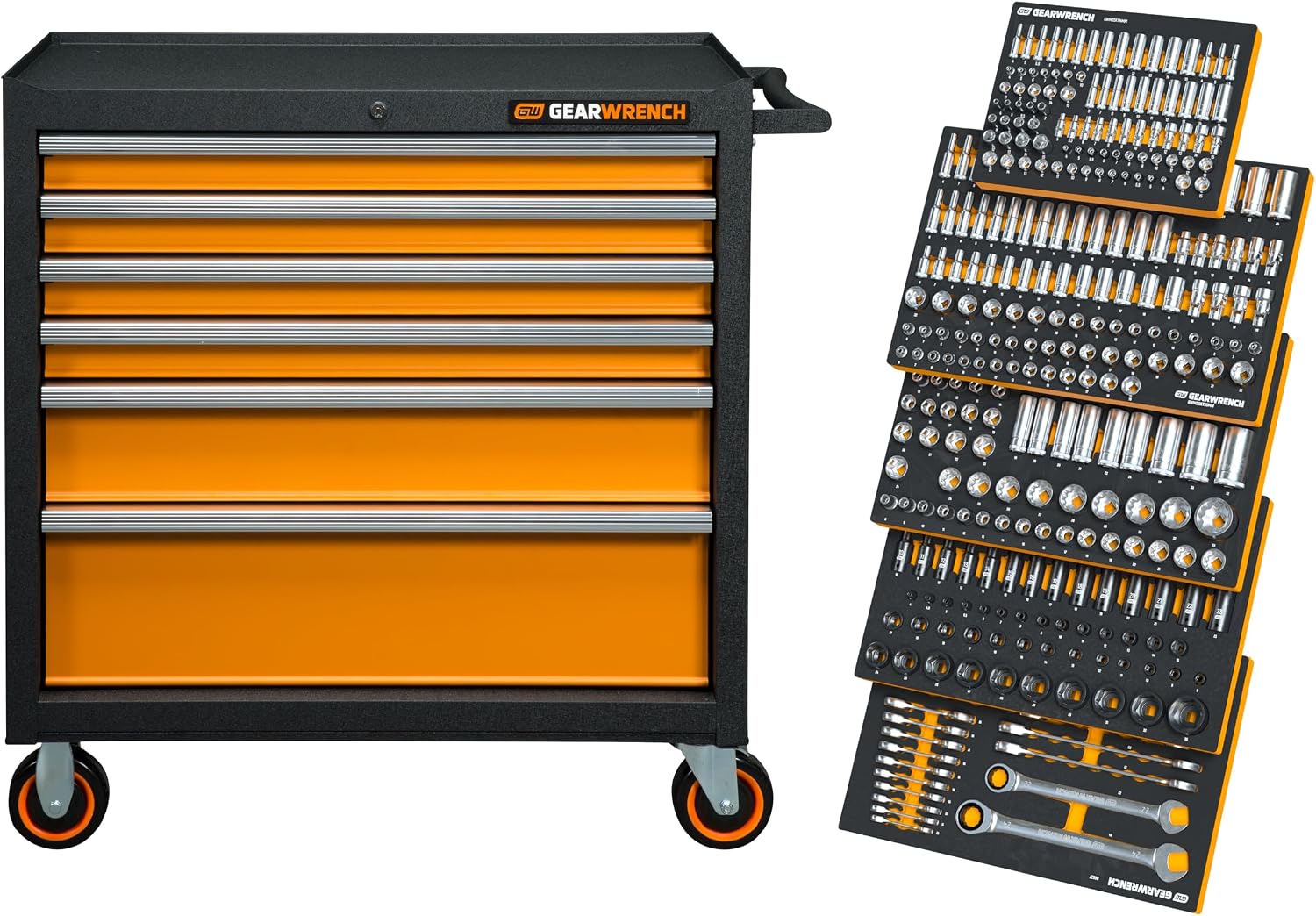 GEARWRENCH 358 Piece MEGAMOD Metric Mechanics Tool Set in Modular Foam Trays with Rolling Cabinet | MEGAMOD358