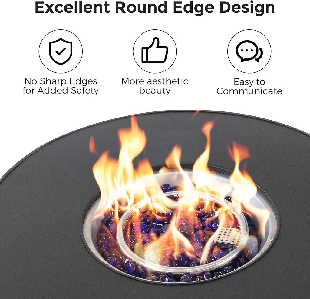 30 Inch Outdoor Fire Table Round Propane Fire Pit Table 50,000 BTU Gas FirePit with Waterproof Cover, Gloves, Steel Lid and Glass Rock, CSA Certified Fire Table for Outside Patio Garden Yard