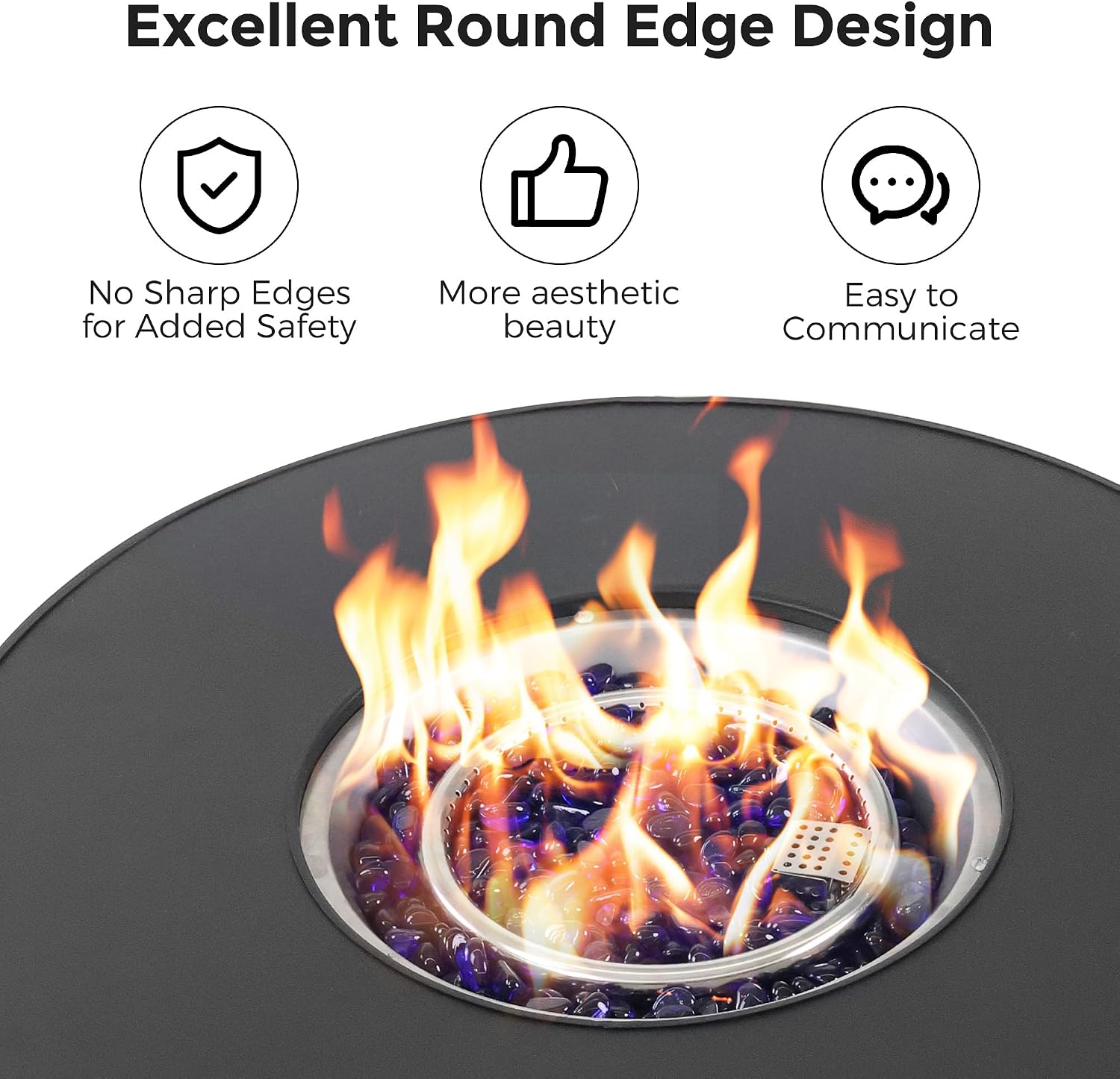 30 Inch Outdoor Fire Table Round Propane Fire Pit Table 50,000 BTU Gas FirePit with Waterproof Cover, Gloves, Steel Lid and Glass Rock, CSA Certified Fire Table for Outside Patio Garden Yard