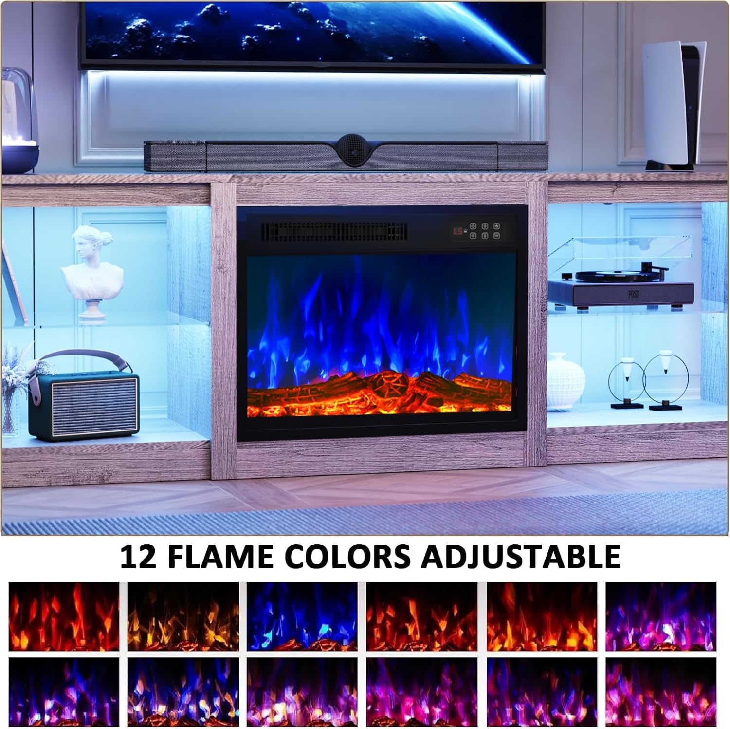 70' Fireplace TV Stand for TVs up to 80 Inches with 23'' Electric Fireplace Insert, Entertainment Center for Living Room, Gray