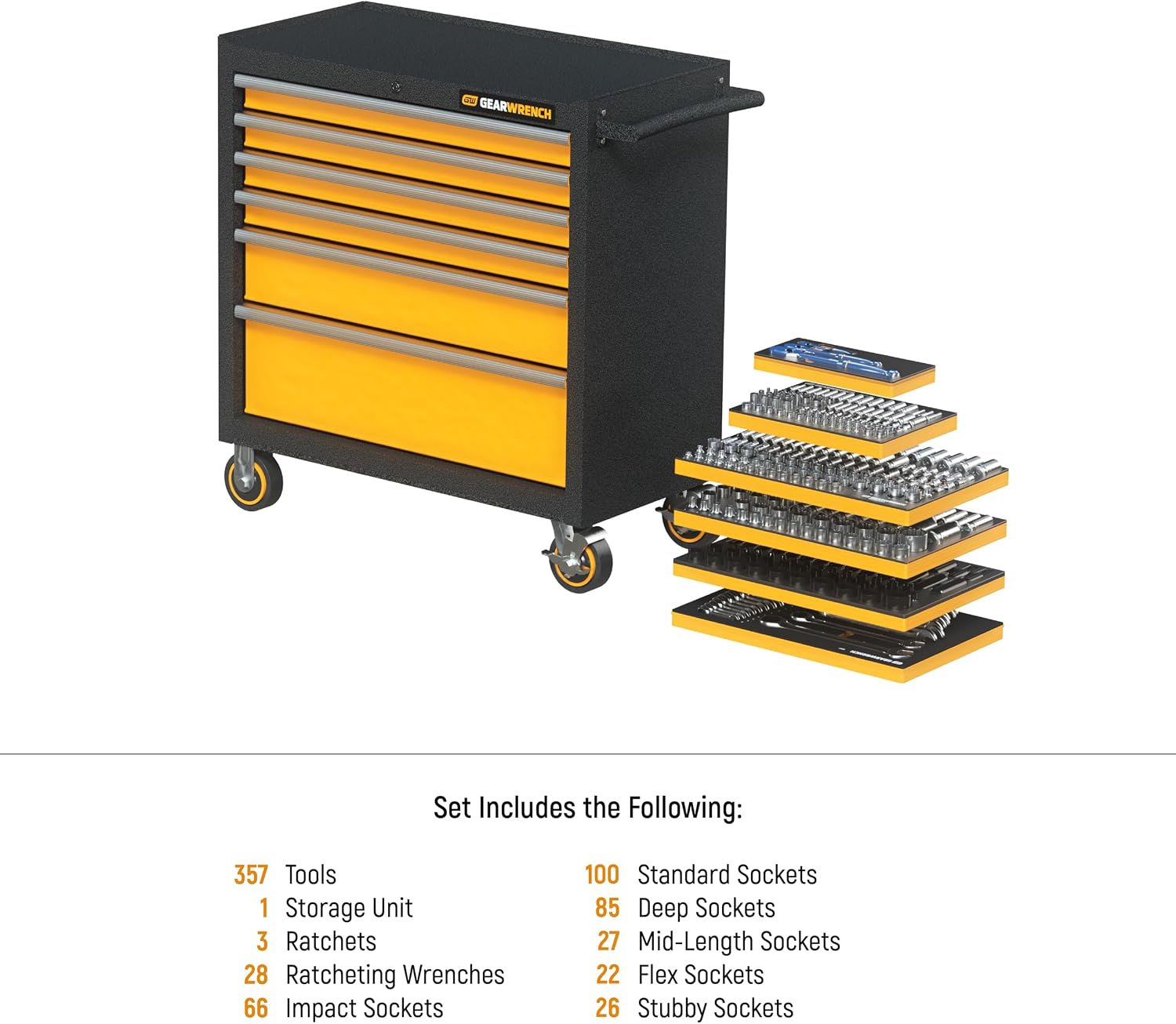 GEARWRENCH 358 Piece MEGAMOD Metric Mechanics Tool Set in Modular Foam Trays with Rolling Cabinet | MEGAMOD358