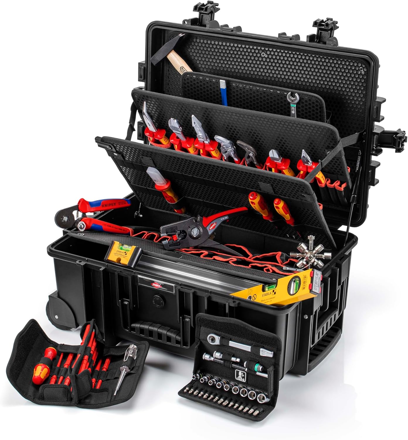 KNIPEX Tool Case 'Robust45 Move' Electro, 63 Parts, on Wheels, Telescopic Handle, 147 Inserting Options, 45 L Volume, Tool Trolley, Toolbox, 00 21 37
