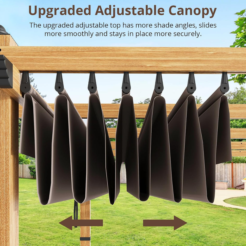 10x10 Ft Outdoor Retractable Pergola with Sun Shade Canopy, Heavy-Duty Aluminum Canopy Pergola Kits for Backyard, Faux Wood Grain Metal Patio Gazebo for Garden, Porch Beach, Grape Trellis - Khaki