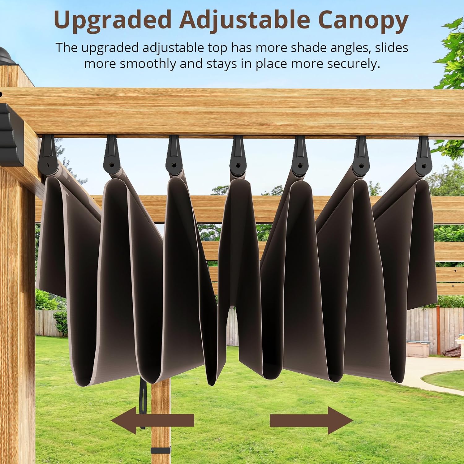 10x10 Ft Outdoor Retractable Pergola with Sun Shade Canopy, Heavy-Duty Aluminum Canopy Pergola Kits for Backyard, Faux Wood Grain Metal Patio Gazebo for Garden, Porch Beach, Grape Trellis - Khaki