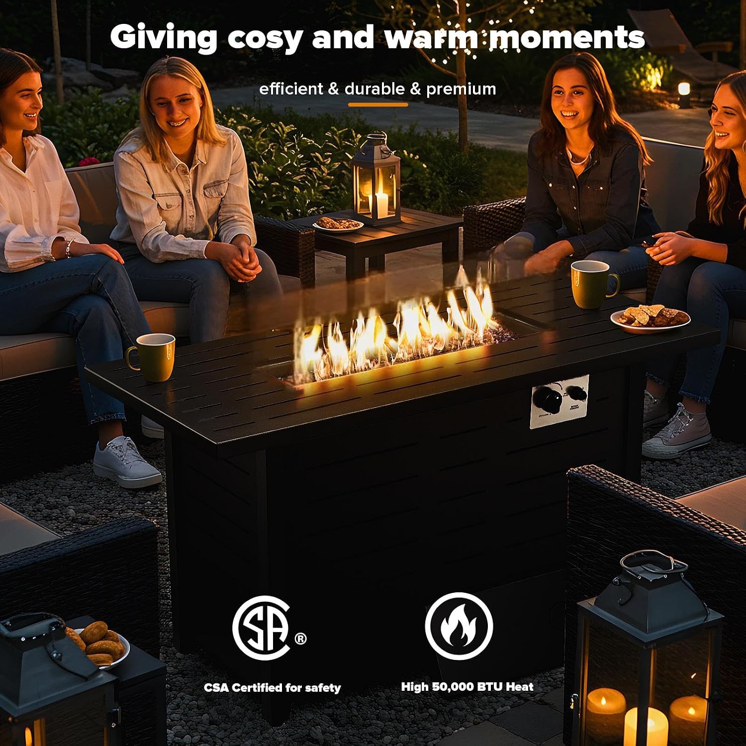 Xbeauty Propane Fire Pit Table, 42' Outdoors Gas Fire Pit Table, 50,000 BTU Auto-Ignition Fire Tables with Lid, Outside Garden Backyard Deck Patio (Square)