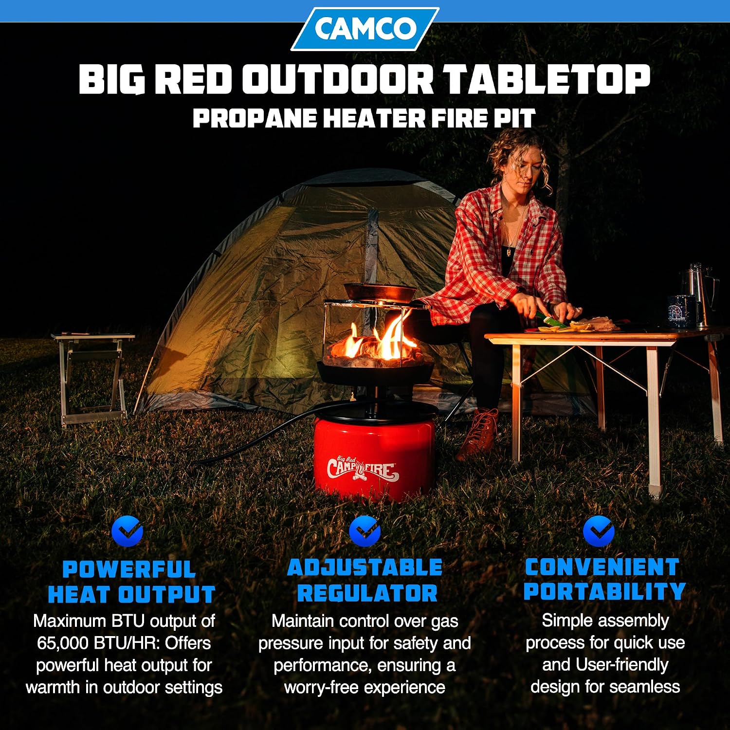 Camco 13.25 Inch Big Red Campfire Compact Outdoor Portable Tabletop Propane Heater Fire Pit Bowl for Camping, Tailgating, and Patios, Red