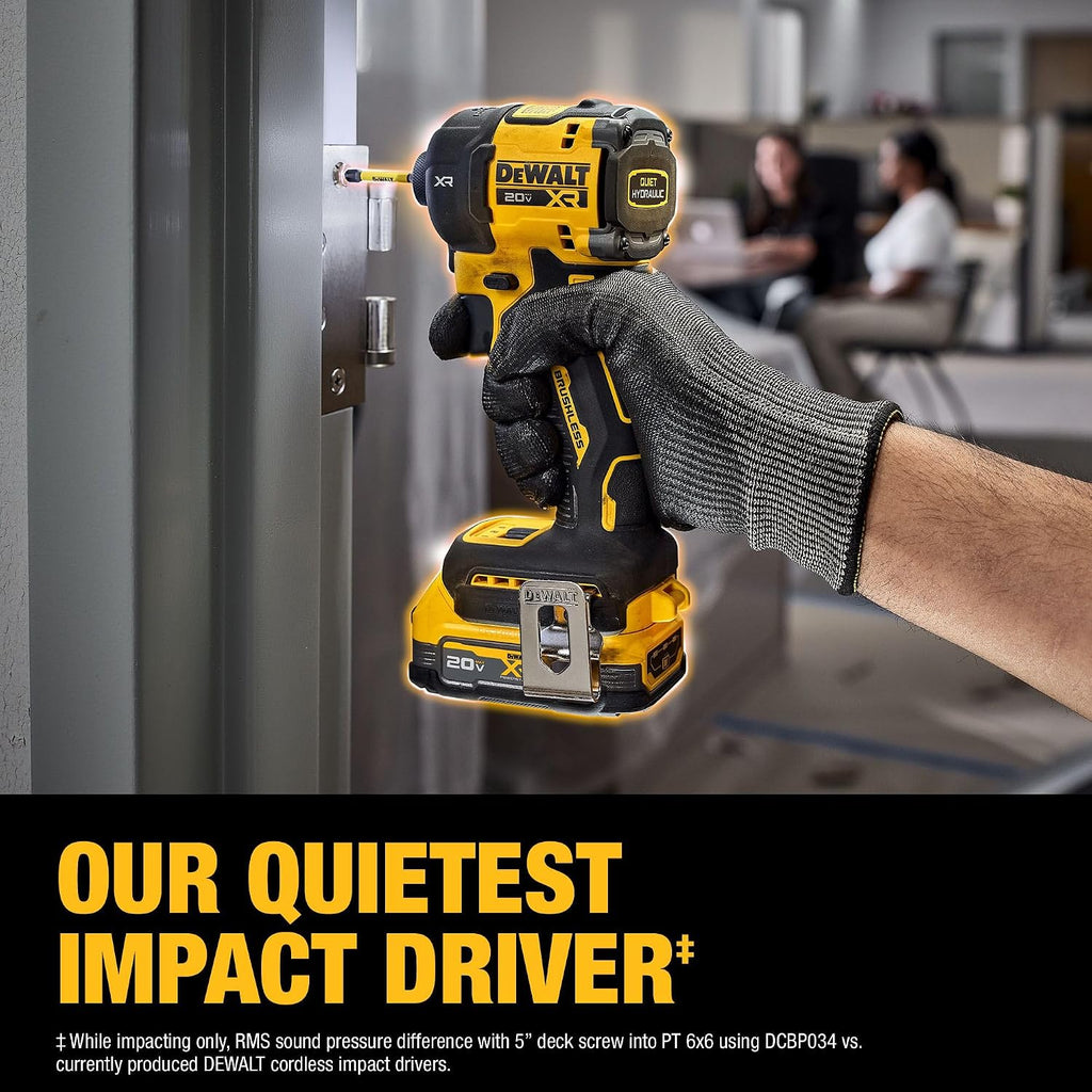 DEWALT 20V MAX XR 1/4 Inch Quiet Hydraulic Cordless Impact Driver Kit with POWERSTACK Battery and Charger (DCF870E1)