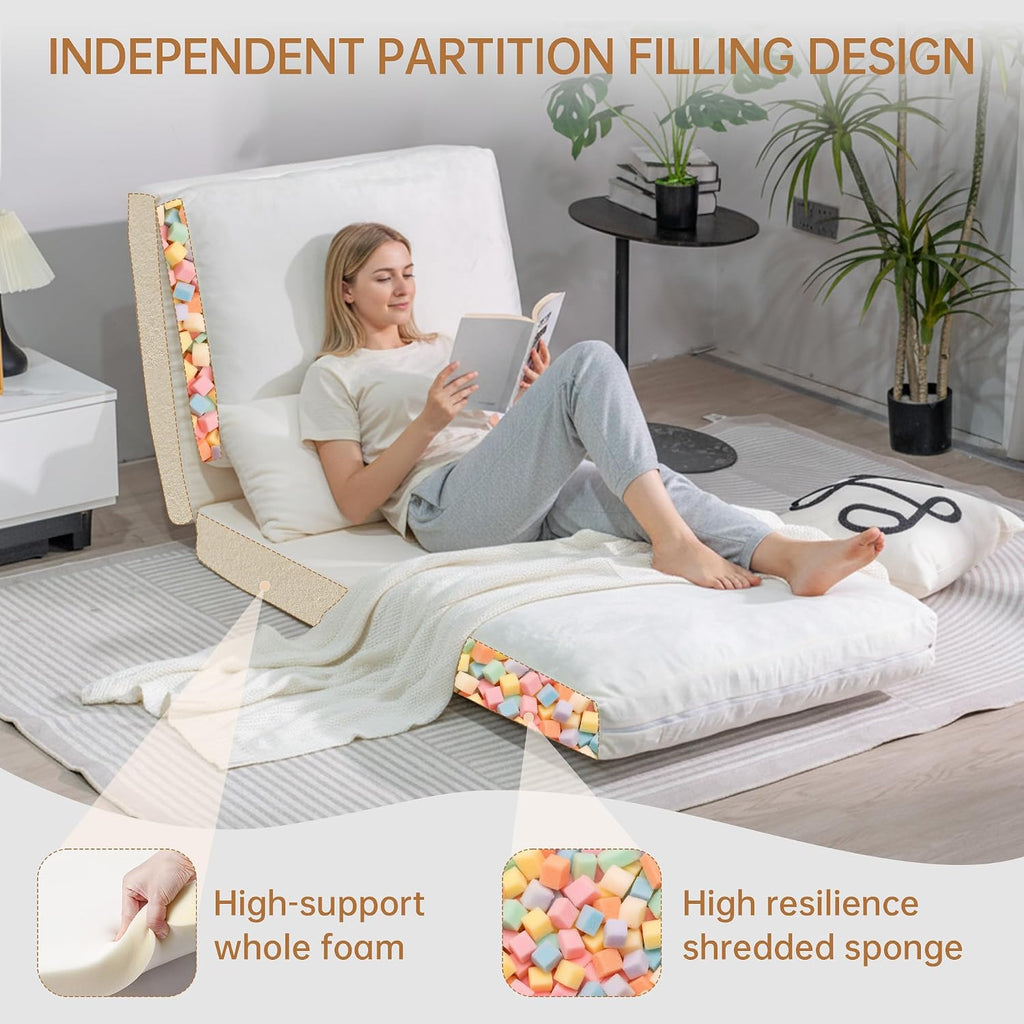 Cvortll 4-in-1 Folding Sofa Bed, Memory Foam Bean Bag Chair, Large Convertible Couch for Adults, Bedroom, Living Room, Apartment (Beige-Small)