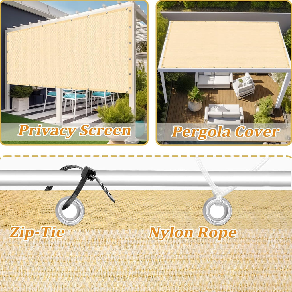 Shade&Beyond Customized Size 16' X 16' Shade Cloth with Grommets, 90% UV Protection UV Protection Mesh Tarp Sun Screens for Patio GN04, Wheat