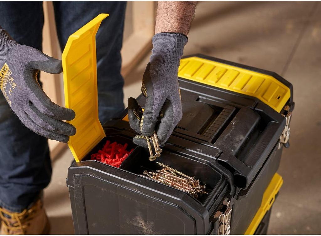 STANLEY 3 in 1 Rolling Work Centre Toolbox with Pull Handle, Detachable Toolbox with Portable Tote Tray, 1-70-326, Black