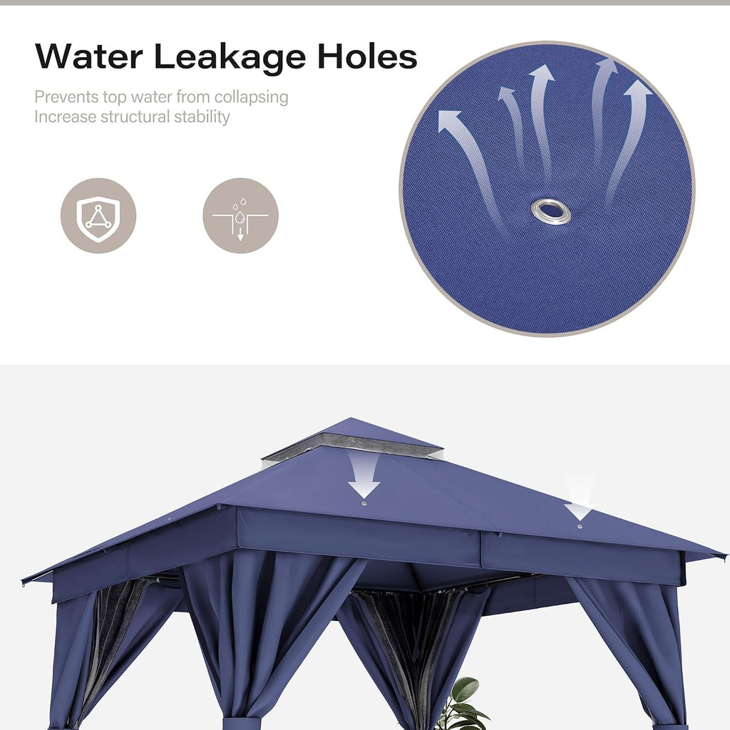 LAUSAINT HOME Gazebo 8x8ft, Heavy Duty Patio Gazebo with Expansion Bolts, Party Canopy Tent with Double Roofs, Mosquito Nettings and Privacy Screens for Backyard, Garden, Lawn, Navy Blue