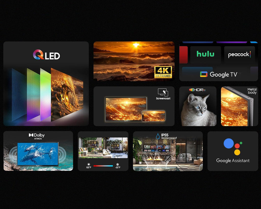SYLVOX Outdoor TV with Rolling Stand, 75 inch 4K UHD QLED Smart TVs, Weatherproof, IP56 Waterproof, 1000 Nits Partial Sun, Support Google Assistant, Wide Viewing Angle (2026 Model)