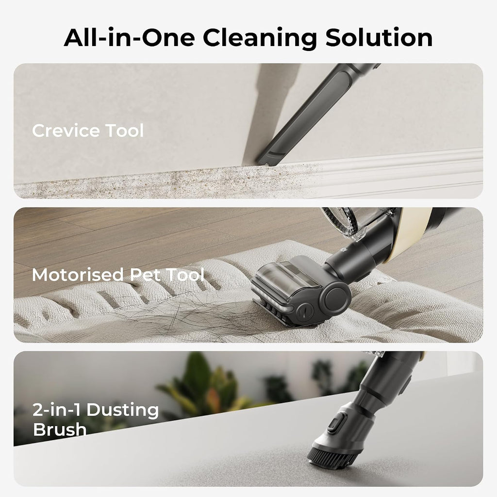 CANDY Cordless Stick Vacuum Cleaner, 650W/320AW Powerful Suction, Up to 100min, Flexi-Fold Tube, SmartSense Tech, LED Headlights, Pet Hair Pickup, Pet & Crevice Tools, for Hard Floor & Carpet, CVS60