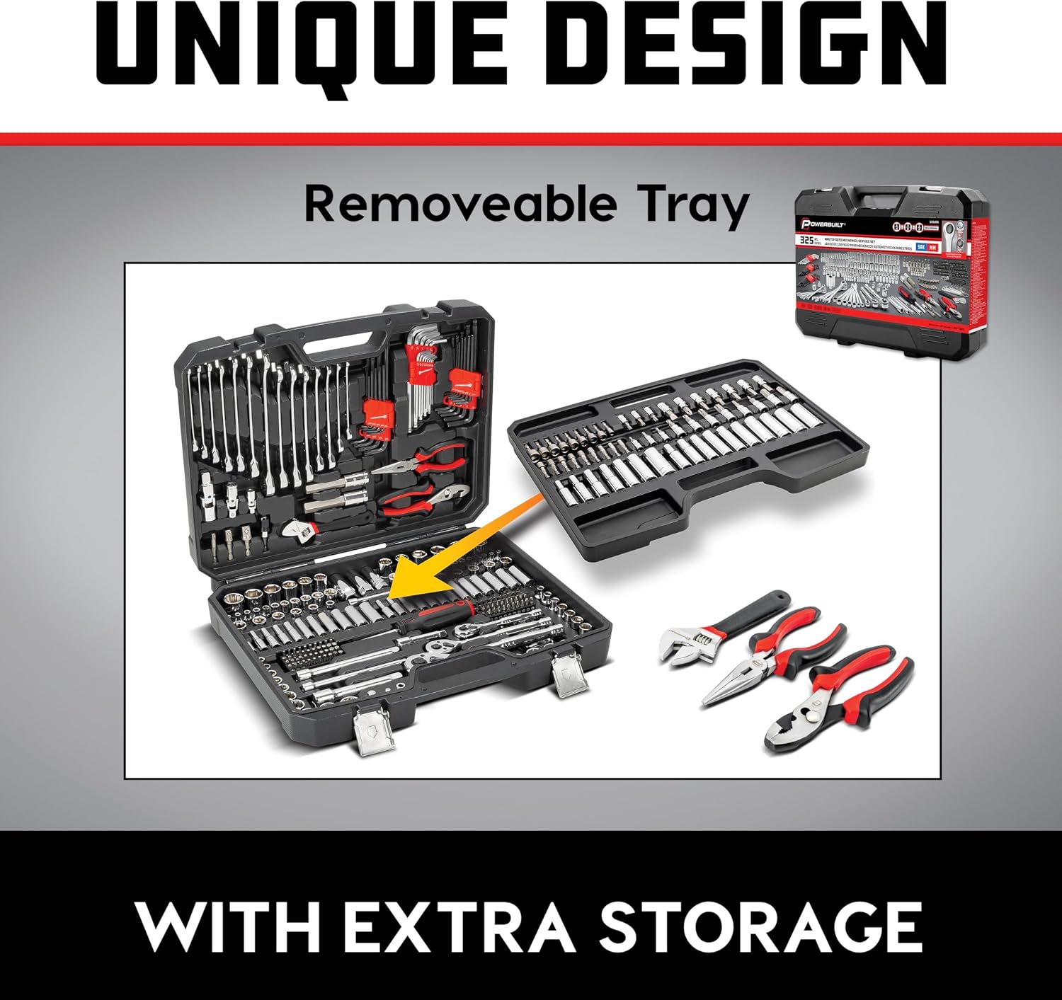 Powerbuilt 325 Piece Deluxe Mechanics Tool Set with Ratcheting Wrenches, Sockets, Hand Tools - 643042ECE