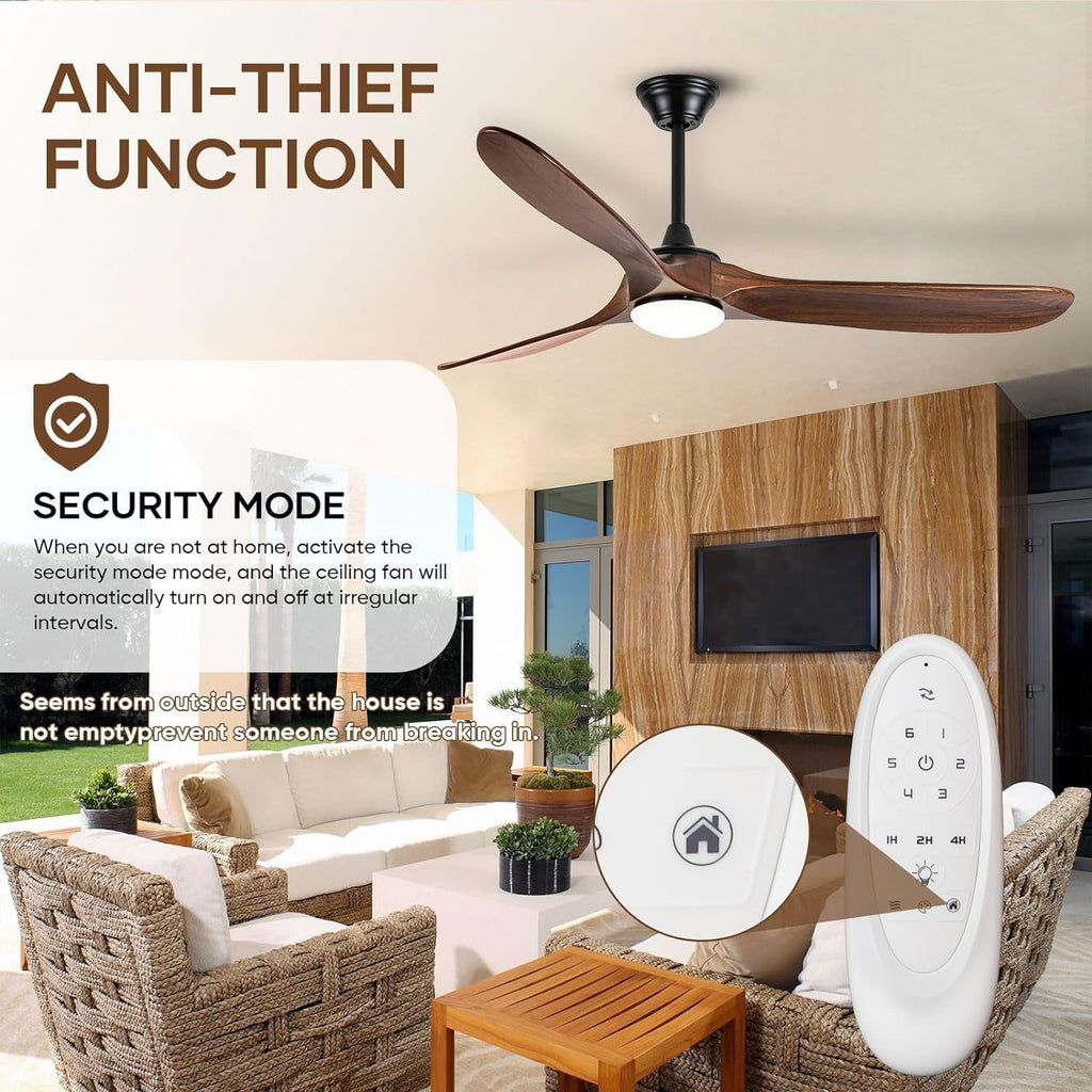 70 inch Ceiling Fan with Lights, Large Outdoor Ceiling Fans for Patios Waterproof, 3 Blades Wood Propeller Ceiling Fan with Reversible Quiet DC Motor for Exterior House Porch Farmhouse Gazebo