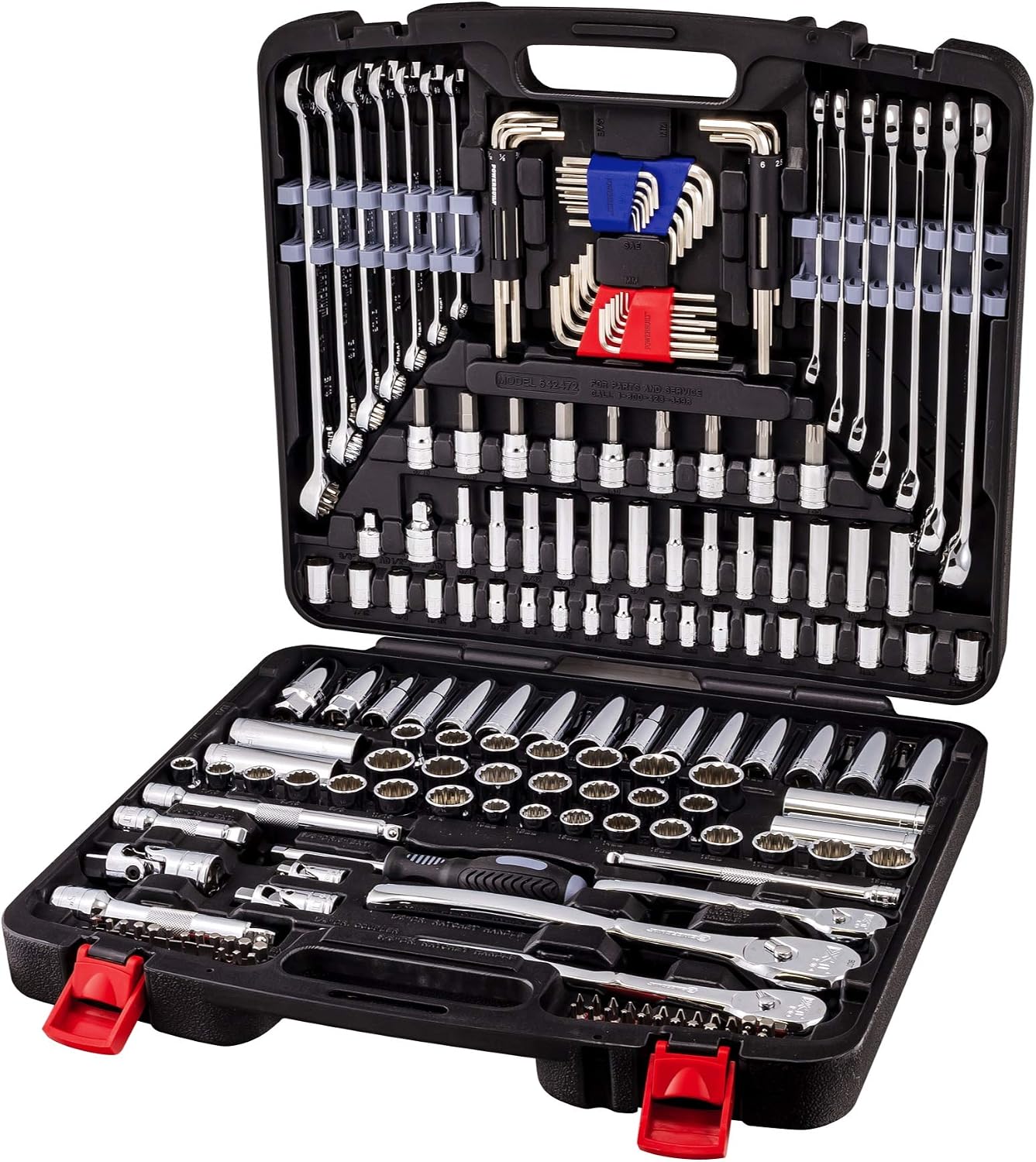 Powerbuilt 200 Piece 1/4-inch, 3/8-inch, and 1/2-inch Drive Mechanics Tool Set - with SAE and Metric Socket Set, Powerbuilt XT 90 Tooth Seal-Head Ratchets, including Case - 642472