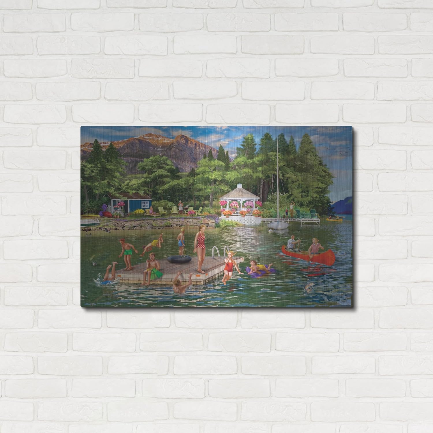 'Gazebo Lake' by Bigelow Illustrations Metal Wall Art, 36' x 24'