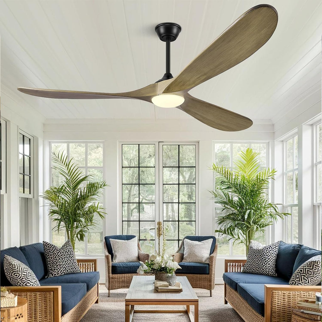 72' Ceiling Fans with Lights and Remote Control, Outdoor Ceiling Fan with Lights High CFM Quiet 3 Blade Wood Walnut Ceiling Fan,Bronze Gray