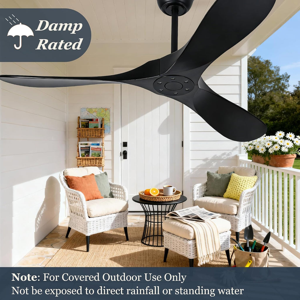 72 Inch Black Ceiling Fan No Light, Wood Outdoor Ceiling Fans for Patios Gazebo Porch Living Room- Modern High CFM Exterior Reversible Extra Large Ceiling Fan without Lights with Downrod