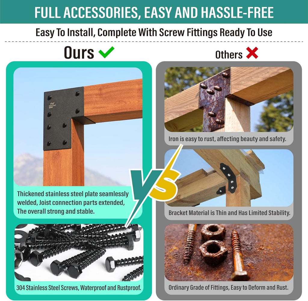 2 Pack 6x6 Post Anchor Connector, Heavy Stainless Steel End Post Cap Tie Brackets for Decks, Porches, Gazebos, etc Wood Post and Beam Anchor Connector (Black)