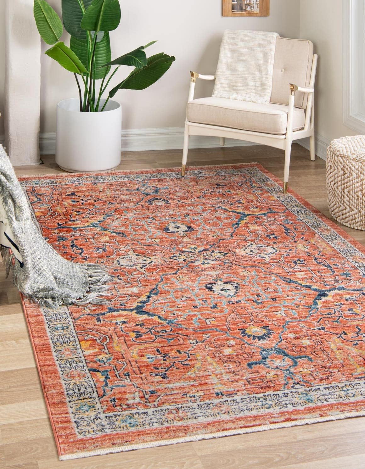 Unique Loom Lola Collection Area Rug - Vivacious (10' x 12' 4' Rectangle, Brick Red/Blue)