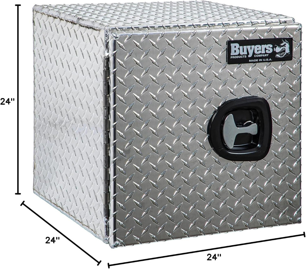 Buyers Products 1702225 Underbody Truck Tool Box with Barn Doors, 24x24x24 Inch, Diamond Tread Aluminum, Made in USA, Compression Latch, Weather Resistant, Toolbox for Flatbeds, Trailers & Work Trucks