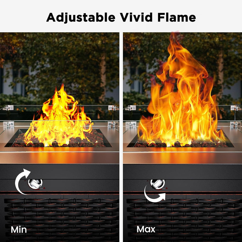 Ciays Propane Fire Pit, 28″ Outdoor Gas Fire Pit, 50,000 BTU Steel Fire Table with Glass Wind Guard, Lid & Lava Rock, Add Warmth and Ambience to Gatherings On Patio Deck Garden (2 Packages)