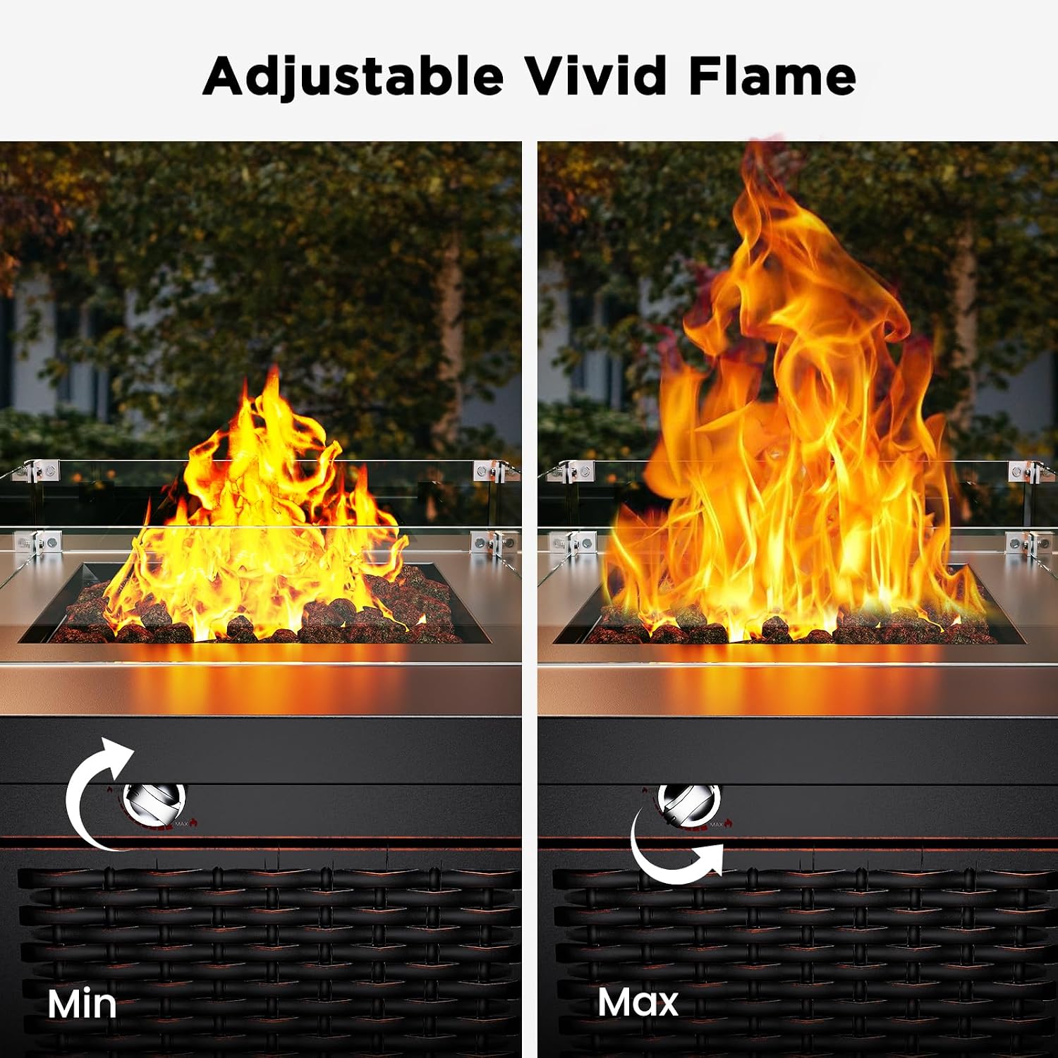 Ciays Propane Fire Pit, 28″ Outdoor Gas Fire Pit, 50,000 BTU Steel Fire Table with Glass Wind Guard, Lid & Lava Rock, Add Warmth and Ambience to Gatherings On Patio Deck Garden (2 Packages)