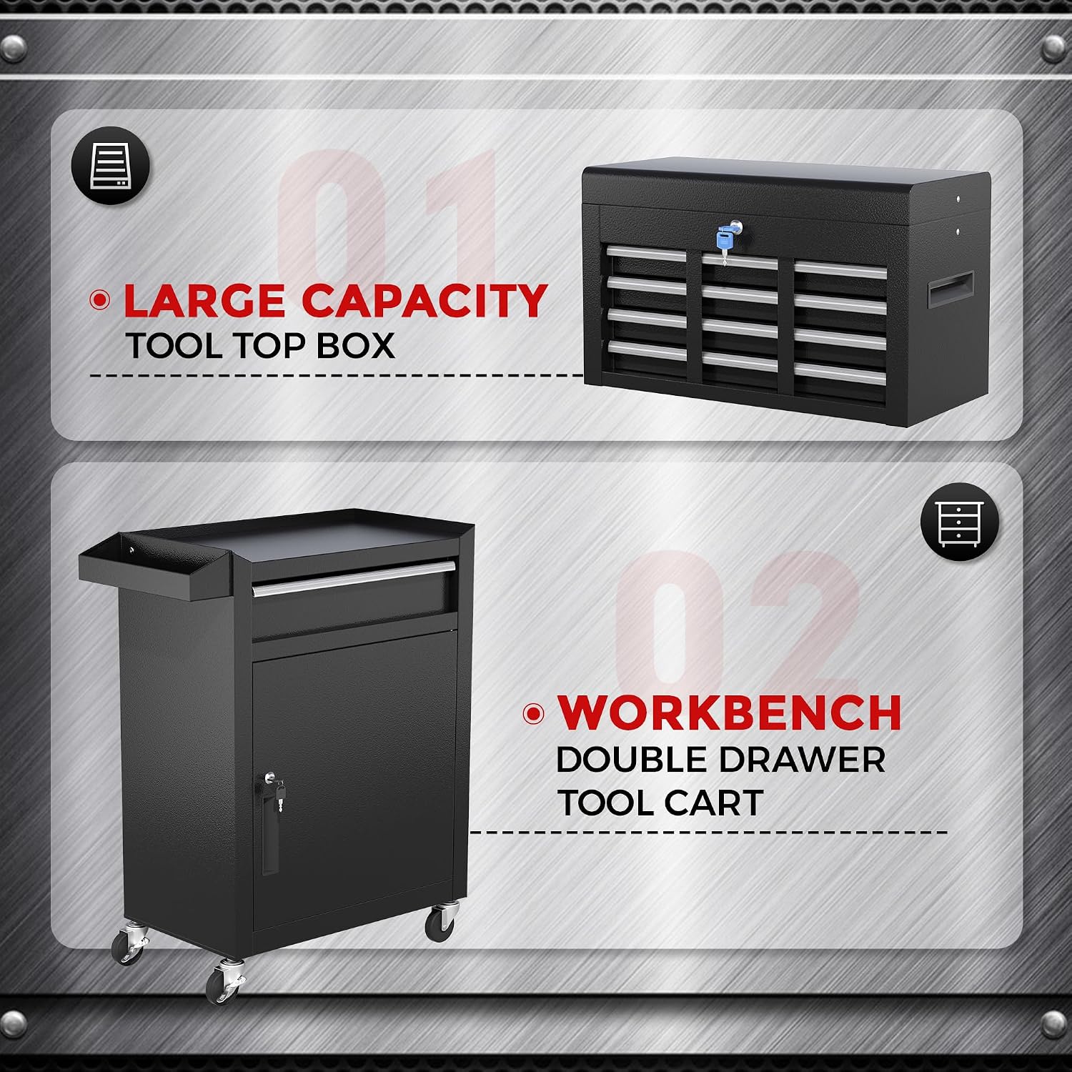 INTERGREAT Rolling Tool Chest with Wheels and 5 Drawers, Detachable Tool Cabinet with Lock for Garage, Locking Mechanic Tool Cart with Black Liner for Warehouse, Workshop, High Capacity