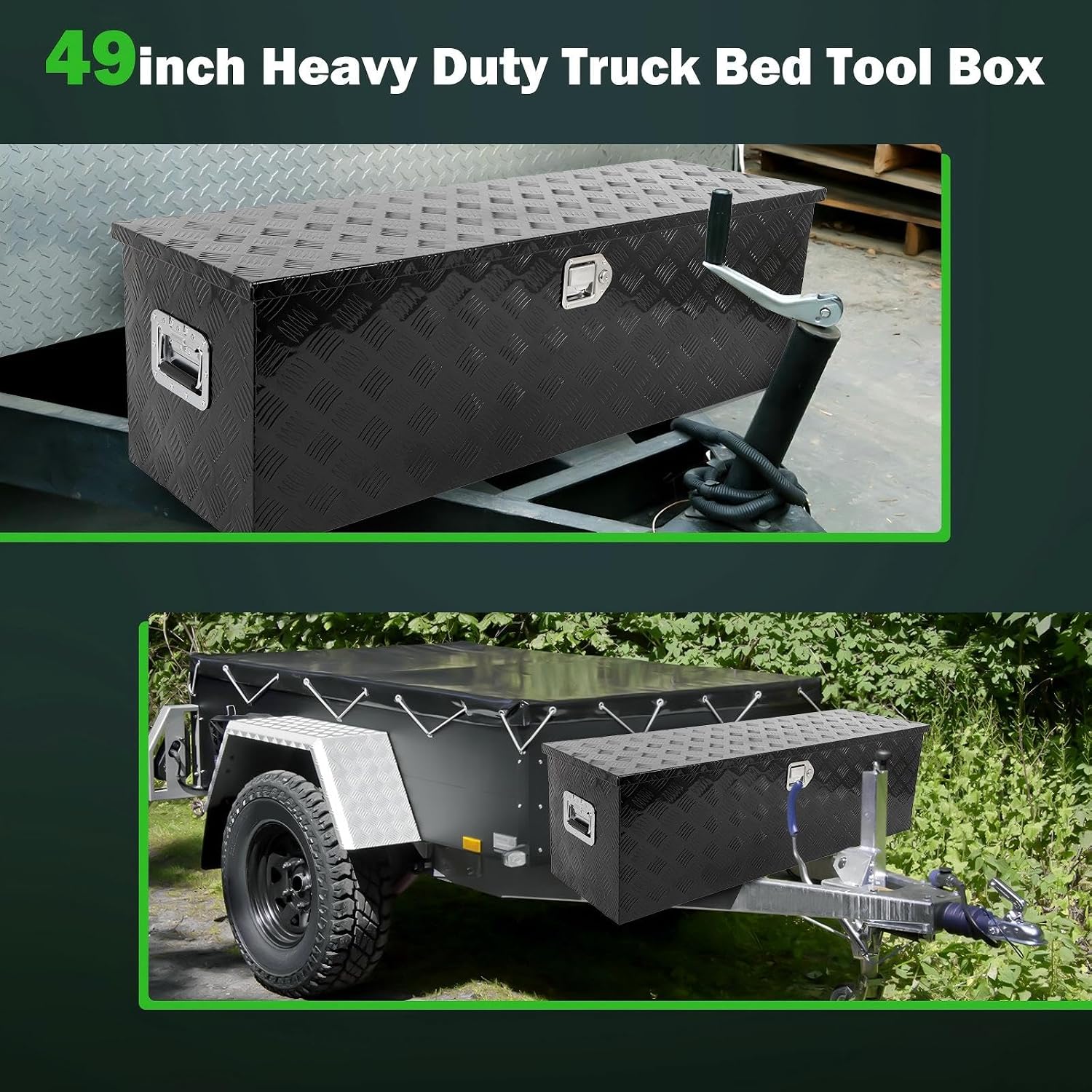 SCITOO 49 Inch Diamond Plate Aluminum Truck Bed Tool Box,Heavy Duty Crossover Storage for Most Full Size Pickups,Lockable Weatherproof Chest,Fits 49' Truck Beds,Easy Access to Load and Unload