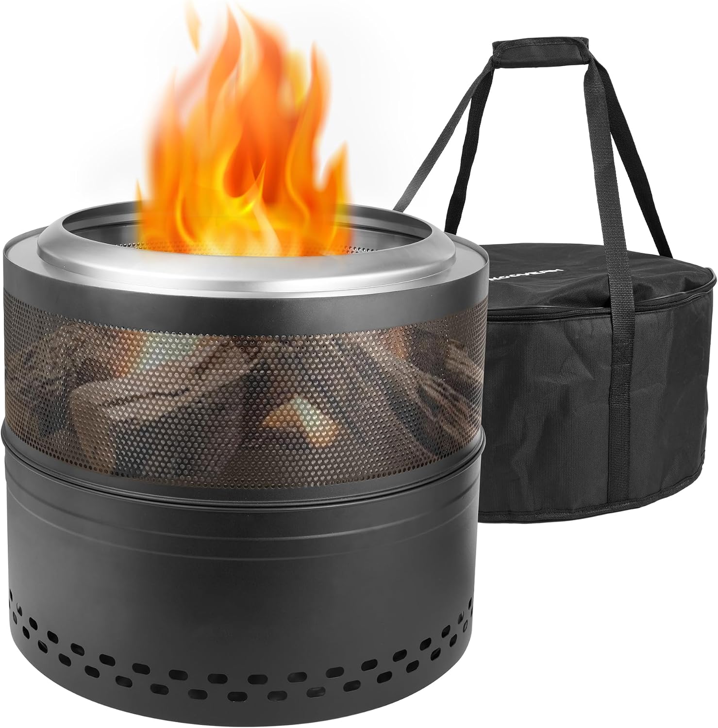 Smokeless Firepit Bonfire 20', Outside Wood Burning Metal Stove Stainless Steel Fire Pit with Carry Bag, Portable Camping Propane Patio Backyard, Easy Setup & Cleaning (Black)