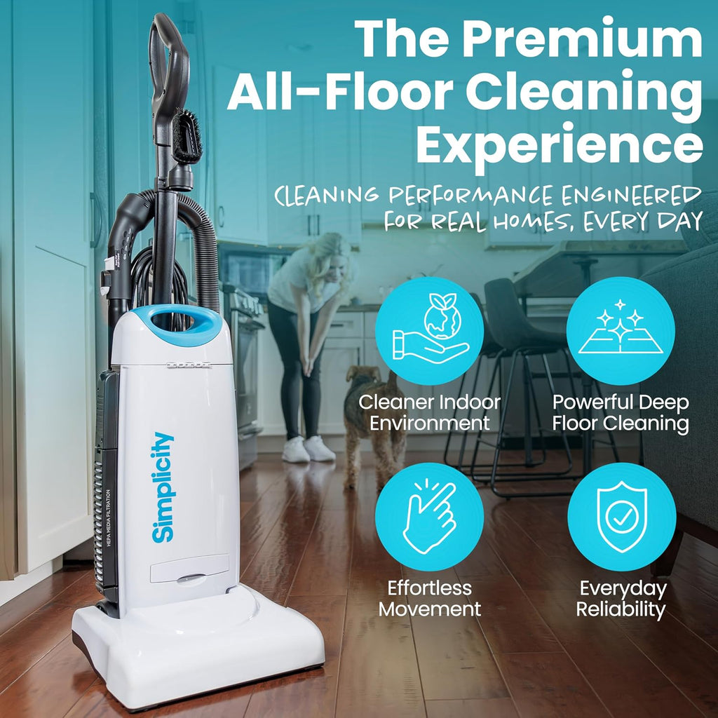 Premium Allergy Upright Vacuum Cleaner – Multi-Surface Bagged Vacuum Cleaner for Home with Charcoal HEPA Filter Media, Powerful Pet Hair Pickup, Brushroll Activation Switch, S26